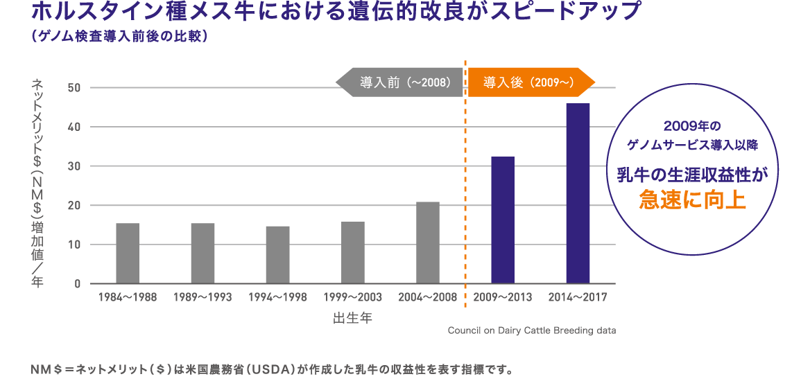 ホルスタイン種メス牛における遺伝的改良がスピードアップ